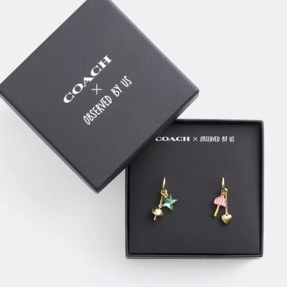 Coach Coach X Observed By Us Mismatch Star And Mushroom Huggie Earrings - Picture 2 of 3